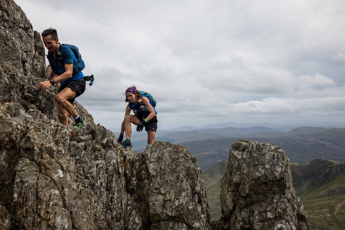Competitors head along the notorious Crib Goch ridge at the 2020 Montane Dragons Back Race No Limits Photography