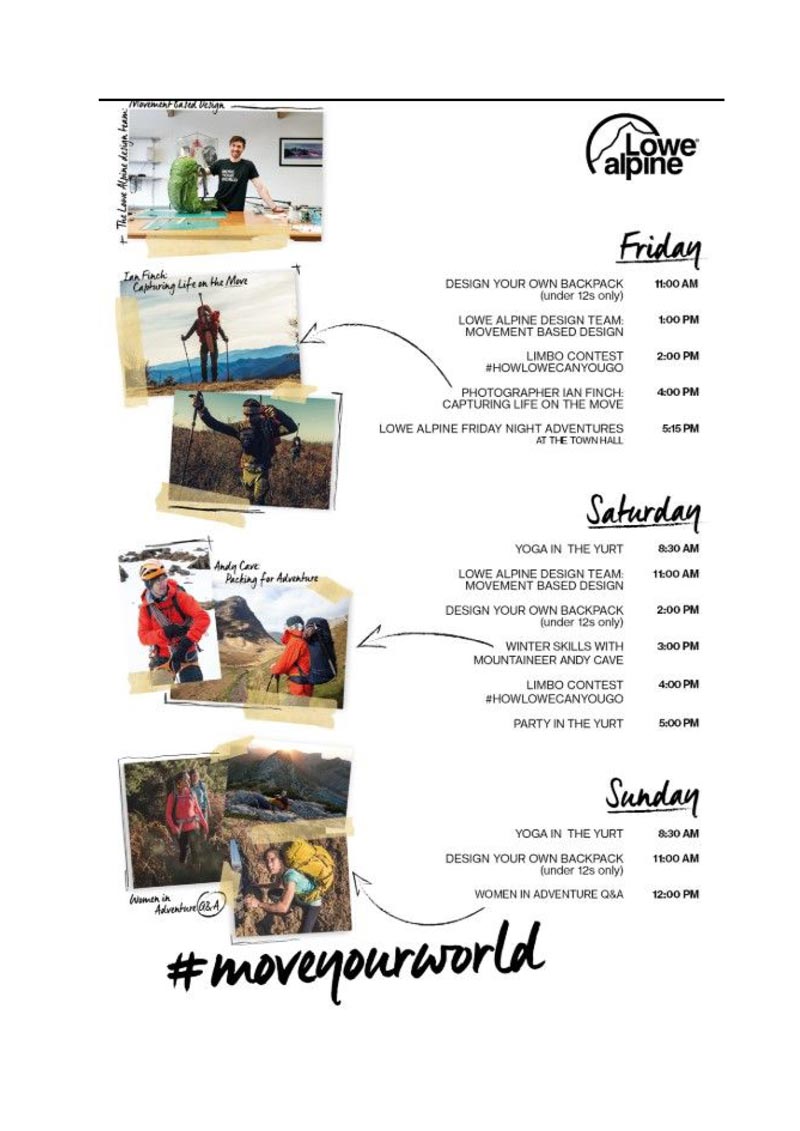 Lowe Alpine Kendal Mountain Festival Itinerary