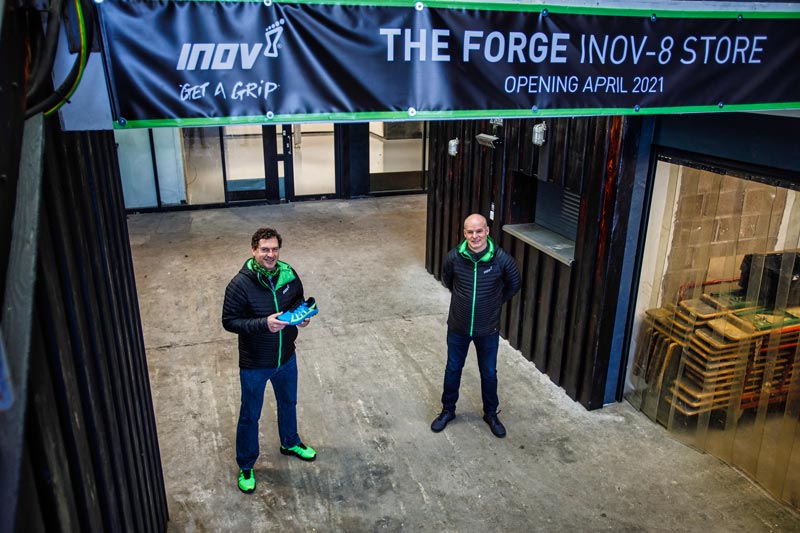 Michael Price inov 8 COO left and Matt Bland Pete Bland Sports Managing Director outside the site of the new store 002