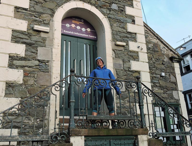 Sabrina Verjee at the Moot Hall in Keswick after completing her 2020 Wainwrights round photo Chris Lines 003