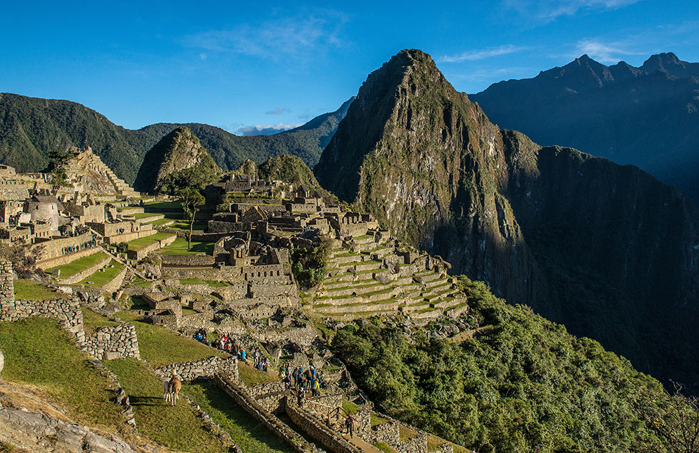 landscape machu picchu sunlight blue sky peru